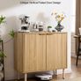 Coffee Bar Cabinet, Mid Century Fluted Coffee Bar Table with 2-Tier Storage, Buffet Stand Cabinet with 2 Barn Door, Sideboard Buffet Station for Living Room Image 3