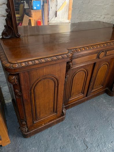 Large Victorian Walnut Mirror Back Sideboard.