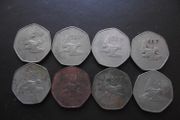 8 Irish Coins@50 Pence (1970-1996)