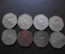 8 Irish Coins@50 Pence (1970-1996)