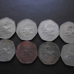 8 Irish Coins@50 Pence (1970-1996)
