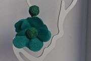 Chunky Raffia Green Fabric Flower Statement Earrings