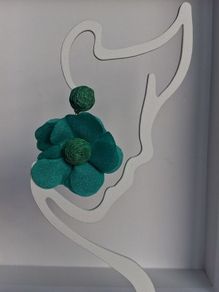 Chunky Raffia Green Fabric Flower Statement Earrings