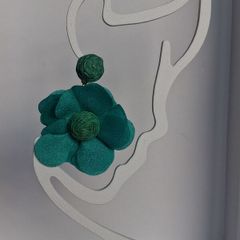 Chunky Raffia Green Fabric Flower Statement Earrings