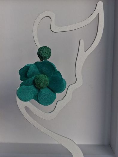 Chunky Raffia Green Fabric Flower Statement Earrings