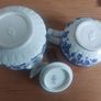 Exquisite Rare Beautifully Shaped and Patterned Blue & White Antique Milk Creamer and Matching Lidded Sugar Bowl by Edwin James Drew Bodley, in the Worchester Pattern Registered 1876, Circa 1875 - 1892 Image 7