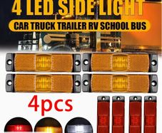 4pcs of Truck LED Side Lights in Red, Yellow, And White; Auxiliary Light Strips; Flashing