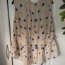 top bnwt 100% silk peplum top Pyrus brand cream with blue star pattern small Image 8