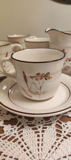 Vintage Arklow Honey Stone Cup and Saucer x6 Whead Field Ceramic Ireland