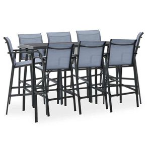 9 Piece Garden Bar Set Black and Grey