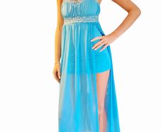 Aqua beaded high-low chiffon strapless y2k dress