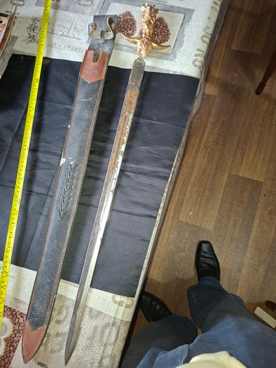 Antique Sword with Hilt, The hilt features a demonic face at the pommel, often representing a wrathful deity like Mahakala or Hayagriva Postage Available