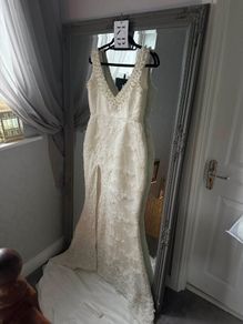 ivory lace and pearl embellished dress