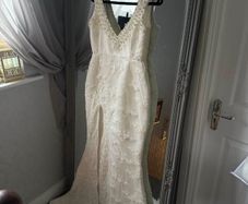 ivory lace and pearl embellished dress