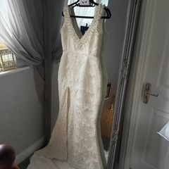 ivory lace and pearl embellished dress