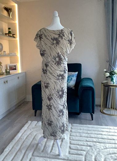 Ladies Beige & Mocha Long Dress with Cap Sleeves from Viyella