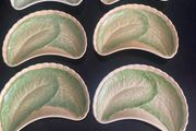 Antique Minton china lettuce leaf crescent dishes