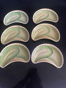 Antique Minton china lettuce leaf crescent dishes