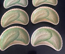 Antique Minton china lettuce leaf crescent dishes