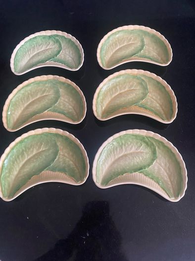 Antique Minton china lettuce leaf crescent dishes