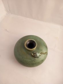 Vase Pottery vintage/antique turquoise Steuernagel handmade master company hand made in Germany great gift present display decor signature mini mouse