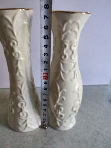 Set Of 2 White Vases With Gold Rim Is Not Stamped.