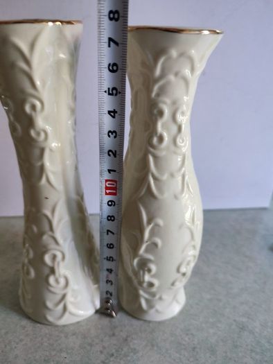 Set Of 2 White Vases With Gold Rim Is Not Stamped.