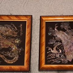 Pair of vintage Korean Mother of Pearl Art