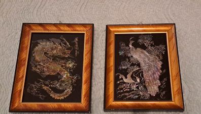 Pair of vintage Korean Mother of Pearl Art