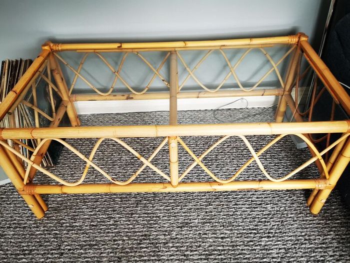 Vintage Rattan Bamboo coffee table and display stand