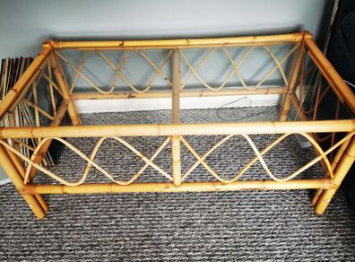 Vintage Rattan Bamboo coffee table and display stand