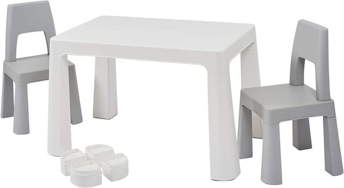 Kids White and Grey Height Adjustable Table and 2 Chairs, 49-54cm H x 50cm W x 78cm D