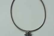 Vintage Modernist Sterling Silver Snowflake Obsidian Disk Pendant Necklace 925