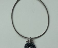 Vintage Modernist Sterling Silver Snowflake Obsidian Disk Pendant Necklace 925