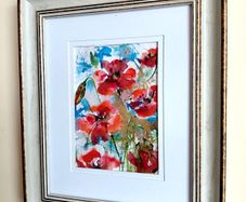 Wild Poppies & Blue Sky / Original Watercolor Floral Painting