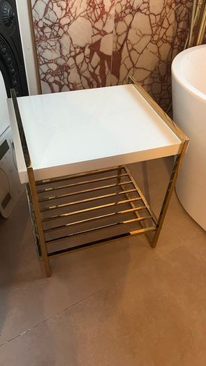 Gold Metal Side Table / Console Table Cracked Top