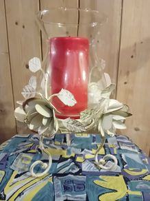 Decorative Candle / Nightlight Holders: metallic with rose/flower & leaf detail..