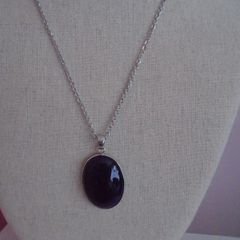 Purple Onyx pendant,Gemstone jewellery,Stainless steel chain,New