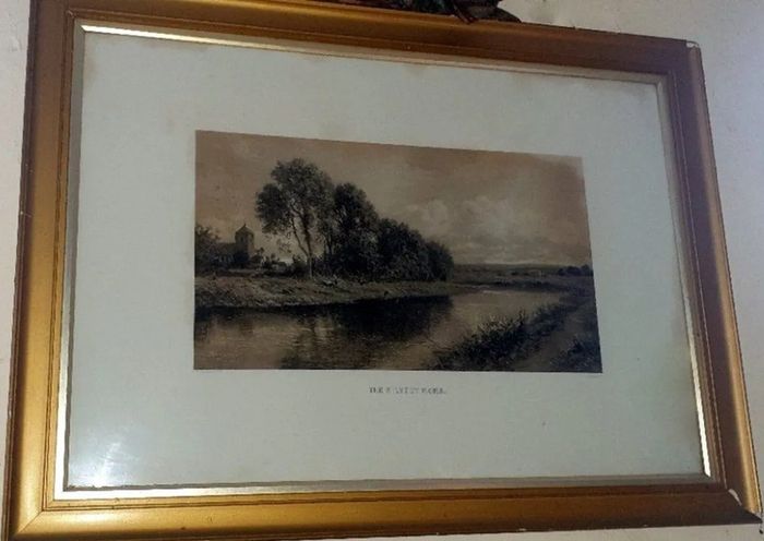 Large Antique Framed Landscape 'The Silvery Morn'