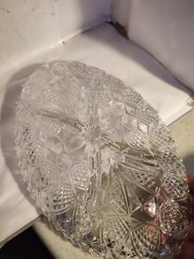 Oval Cut French Crystal Nibbles Dish.