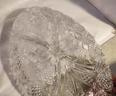 Oval Cut French Crystal Nibbles Dish.