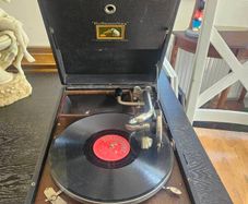 Vintage His Master's Voice portable gramophone,