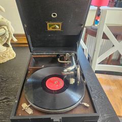 Vintage His Master's Voice portable gramophone,
