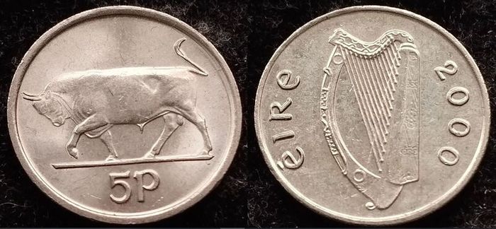 [#2088] - Ireland 2000 | Irish 5 Pence | Bull | KM.28 | UNC