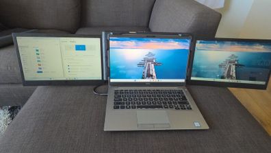 Triple Screen Laptop Extender Dual 13.3" FHD Right Hinge Damaged Screens Working