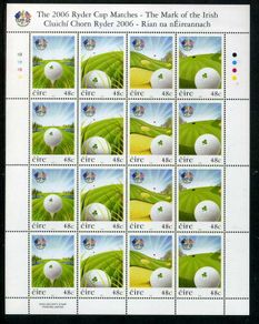 2006 Ireland The 36th Ryder Cup Golf Commemorative Stamp Sheetlet Plate 1B1B1B1B Mint Never Hinged (MNH)