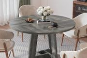 Round Dining Table for 4-6 People, Grey Kitchen Table, 120CM Farmhouse Dinning Tables, Wooden Stylish Dining Tables, No Shaking, for Kitchen and Living Room, Easy to Assemble (only table)