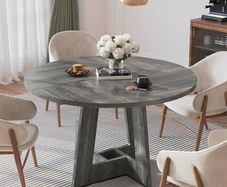 Round Dining Table for 4-6 People, Grey Kitchen Table, 120CM Farmhouse Dinning Tables, Wooden Stylish Dining Tables, No Shaking, for Kitchen and Living Room, Easy to Assemble (only table)