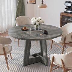 Round Dining Table for 4-6 People, Grey Kitchen Table, 120CM Farmhouse Dinning Tables, Wooden Stylish Dining Tables, No Shaking, for Kitchen and Living Room, Easy to Assemble (only table)