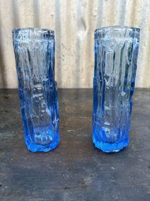 Vintage mid-century Geoffrey Baxter For Whitefriars 'bark' Vases  Geoffrey Baxter For Whitefriars 'bark' Vases, In Kingfisher Blue, X2